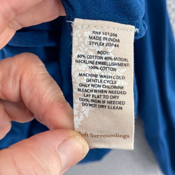 Soft Surroundings Top Womens Extra Large Talasa Blue Embroidered Blouson Knit - Picture 6 of 9